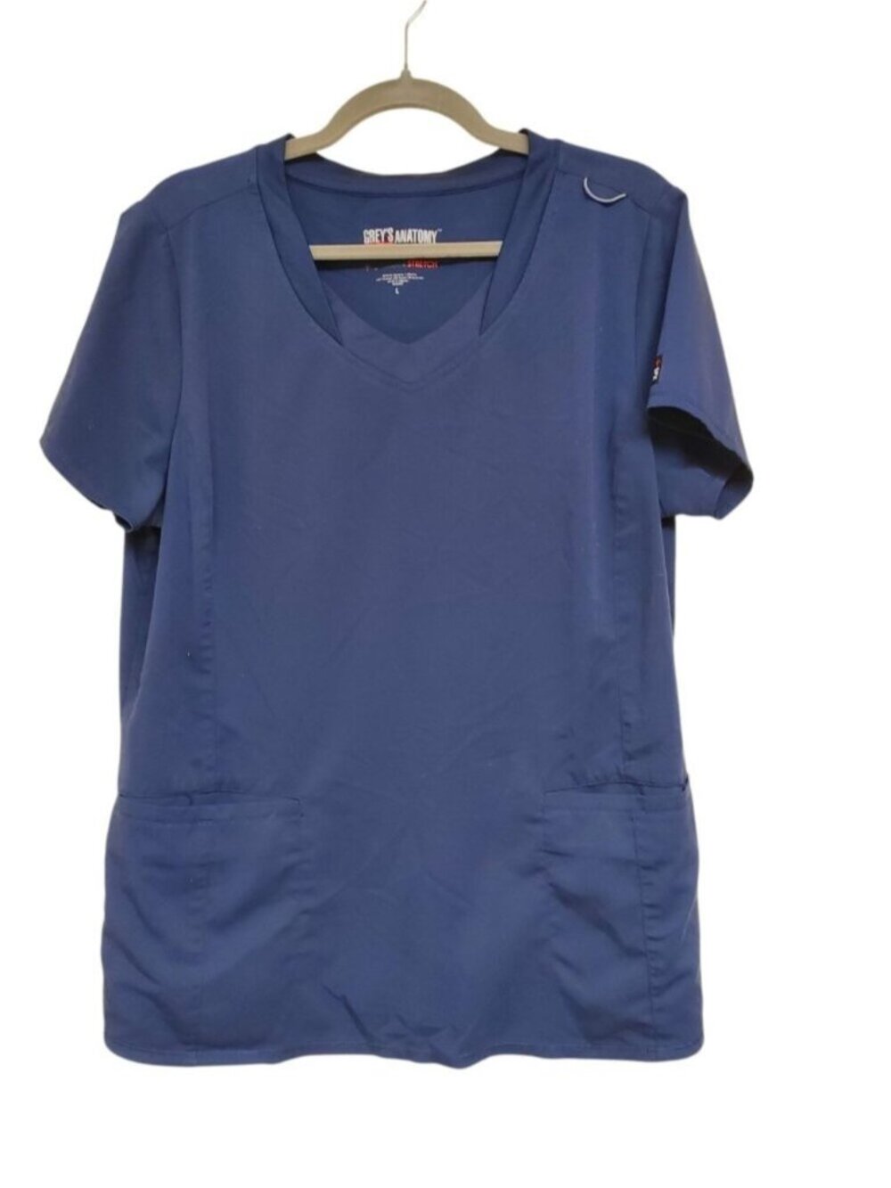 Grey's Anatomy Stretch Women Navy Blue 2 Pocket V-Neck Short Sleeve Scrub Top L